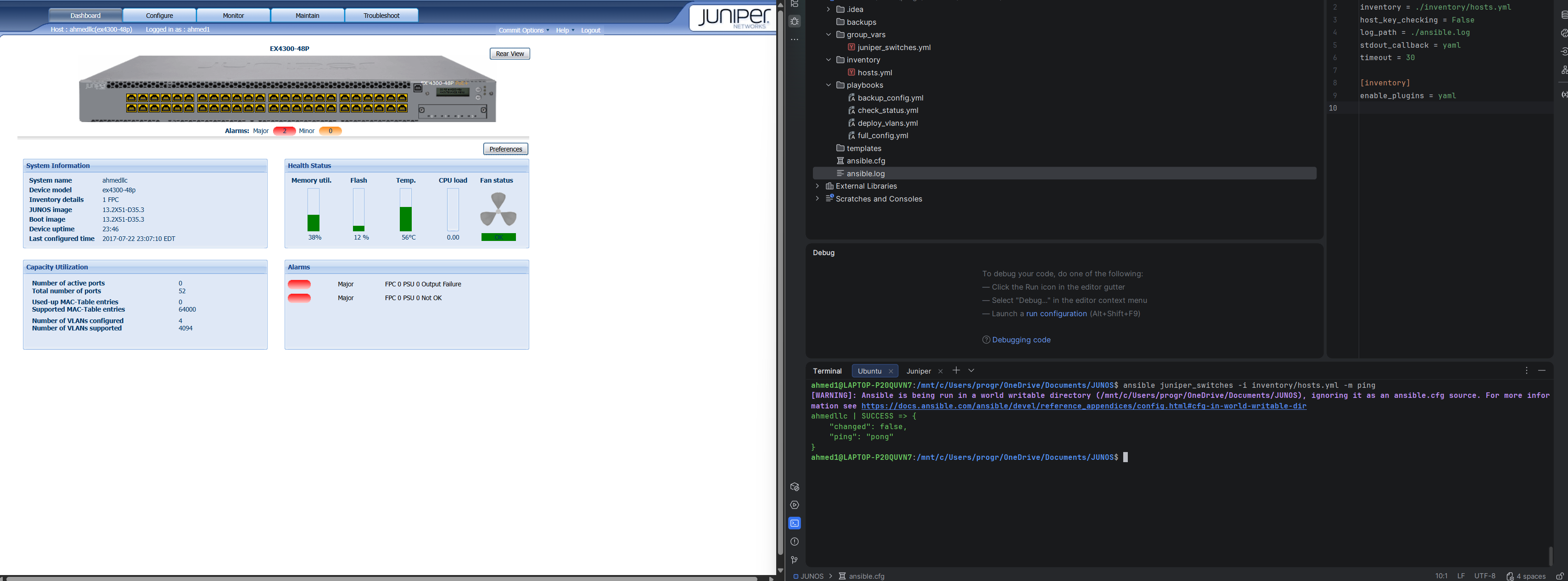 Ansible Connectivity Test - Successful Ping to Juniper Switch